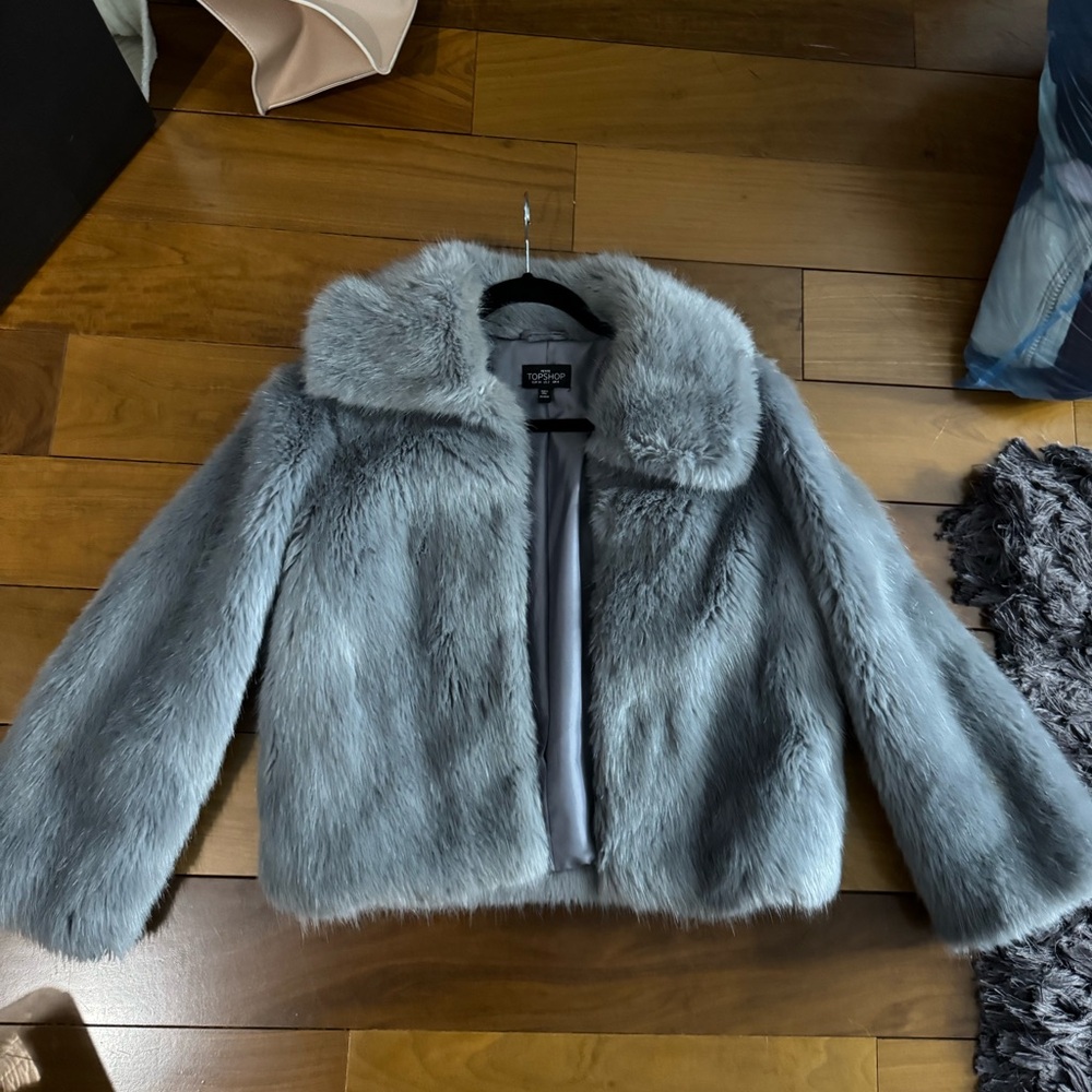 Topshop Gray Faux Fur Jacket